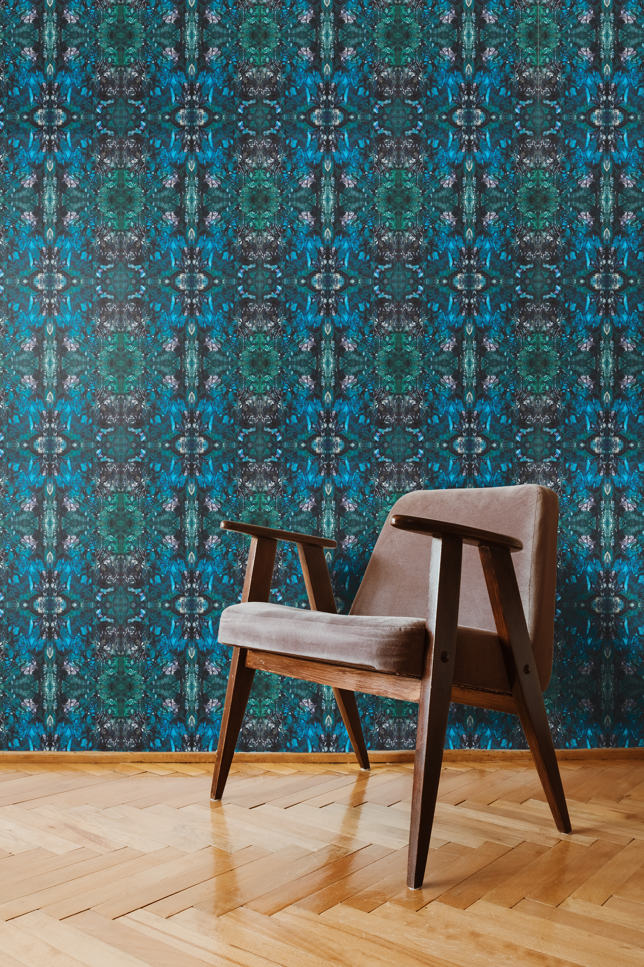 Turquoise Leaves Wallcovering